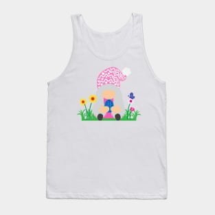 Easter Gnome Pink Hat in a Garden Tank Top